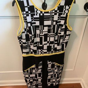 Joseph Ribkoff Work Geometric Yellow, Black and White Dress